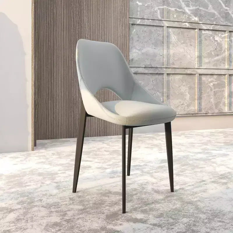 LeisureMod Amalfi Collection, lot de 2 chaises de salle à manger rembourrées. Design à dossier ouvert incurvé avec pieds en fer thermolaqué pour cuisine et salle à manger.