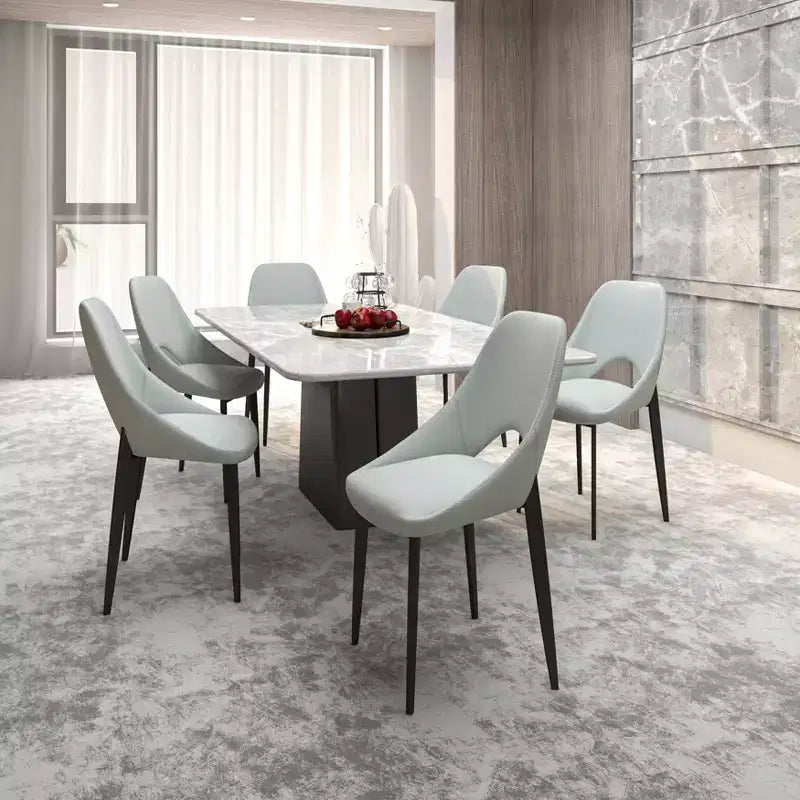 LeisureMod Amalfi Collection, lot de 2 chaises de salle à manger rembourrées. Design à dossier ouvert incurvé avec pieds en fer thermolaqué pour cuisine et salle à manger.