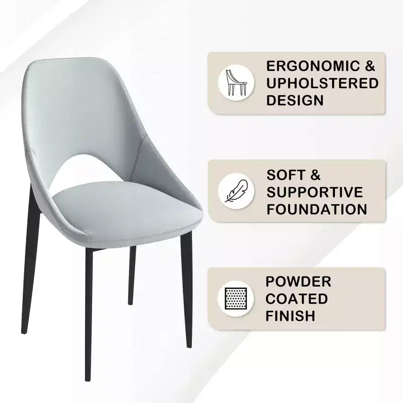 LeisureMod Amalfi Collection, lot de 2 chaises de salle à manger rembourrées. Design à dossier ouvert incurvé avec pieds en fer thermolaqué pour cuisine et salle à manger.
