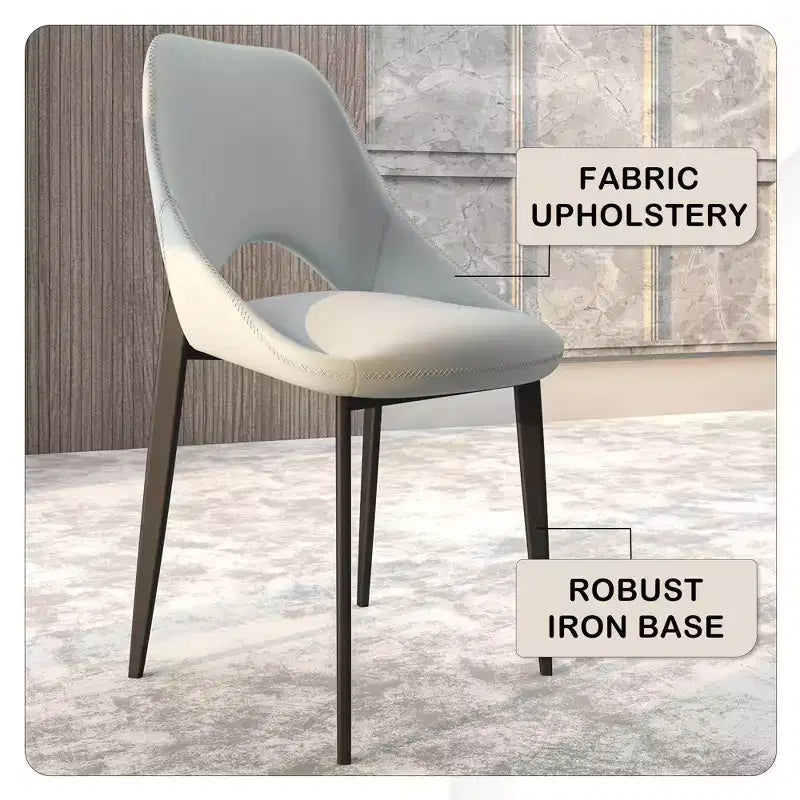 LeisureMod Amalfi Collection, lot de 2 chaises de salle à manger rembourrées. Design à dossier ouvert incurvé avec pieds en fer thermolaqué pour cuisine et salle à manger.