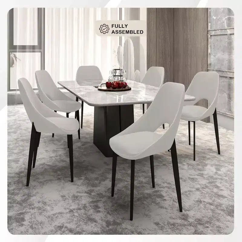LeisureMod Amalfi Collection, lot de 2 chaises de salle à manger rembourrées. Design à dossier ouvert incurvé avec pieds en fer thermolaqué pour cuisine et salle à manger.