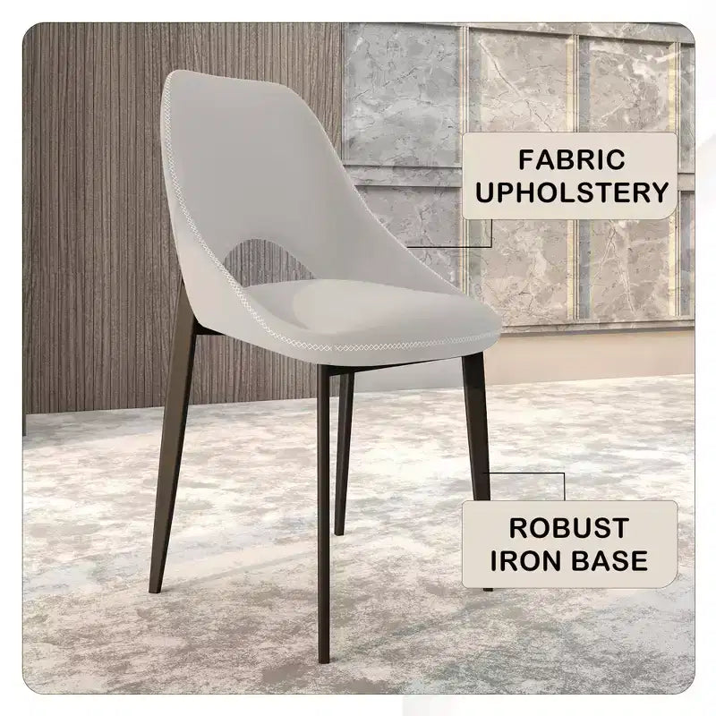 LeisureMod Amalfi Collection, lot de 2 chaises de salle à manger rembourrées. Design à dossier ouvert incurvé avec pieds en fer thermolaqué pour cuisine et salle à manger.