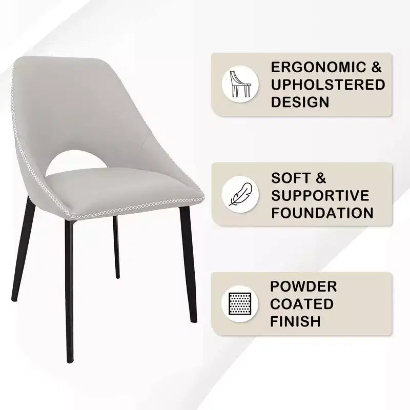 LeisureMod Amalfi Collection, lot de 2 chaises de salle à manger rembourrées. Design à dossier ouvert incurvé avec pieds en fer thermolaqué pour cuisine et salle à manger.