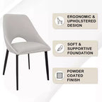 LeisureMod Amalfi Collection, lot de 2 chaises de salle à manger rembourrées. Design à dossier ouvert incurvé avec pieds en fer thermolaqué pour cuisine et salle à manger.