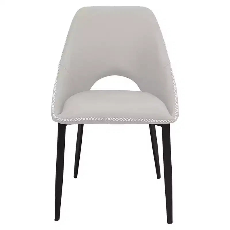LeisureMod Amalfi Collection, lot de 2 chaises de salle à manger rembourrées. Design à dossier ouvert incurvé avec pieds en fer thermolaqué pour cuisine et salle à manger.