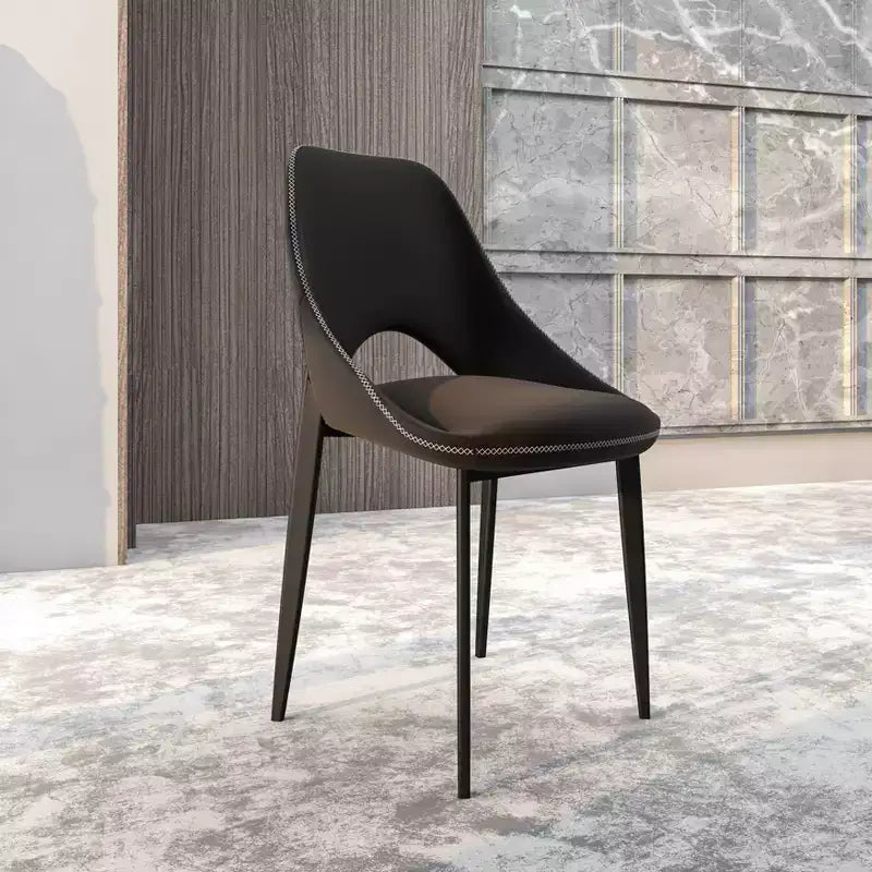 LeisureMod Amalfi Collection, lot de 2 chaises de salle à manger rembourrées. Design à dossier ouvert incurvé avec pieds en fer thermolaqué pour cuisine et salle à manger.