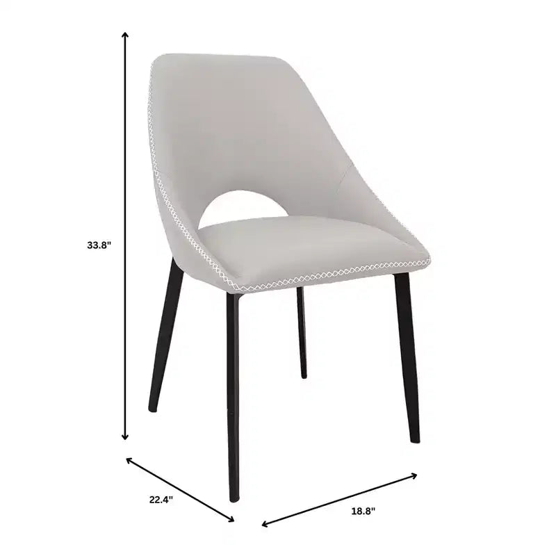 LeisureMod Amalfi Collection, lot de 2 chaises de salle à manger rembourrées. Design à dossier ouvert incurvé avec pieds en fer thermolaqué pour cuisine et salle à manger.