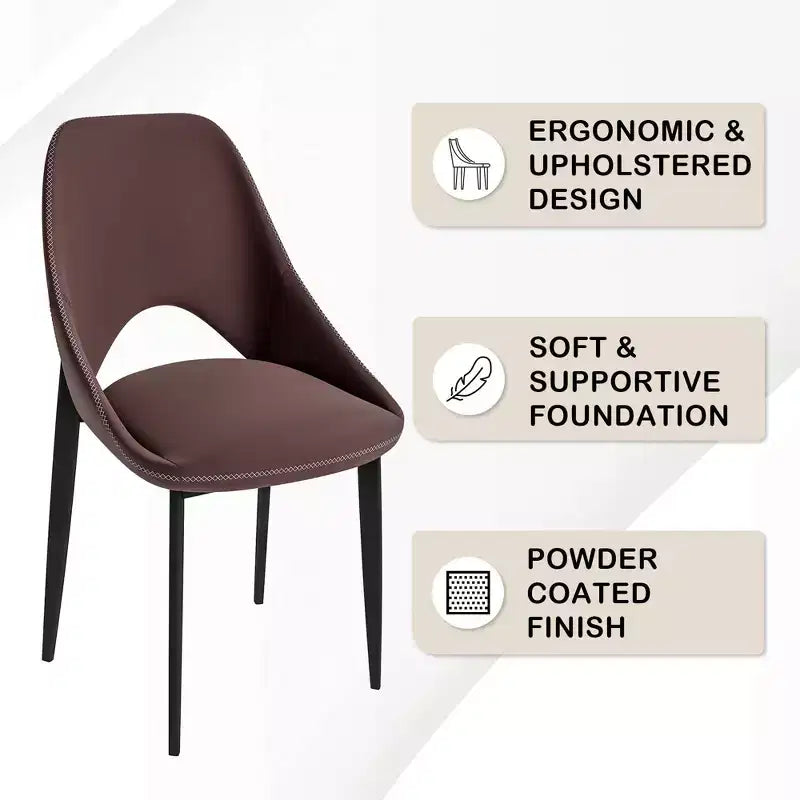 LeisureMod Amalfi Collection, lot de 2 chaises de salle à manger rembourrées. Design à dossier ouvert incurvé avec pieds en fer thermolaqué pour cuisine et salle à manger.