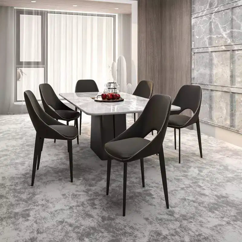 LeisureMod Amalfi Collection, lot de 2 chaises de salle à manger rembourrées. Design à dossier ouvert incurvé avec pieds en fer thermolaqué pour cuisine et salle à manger.