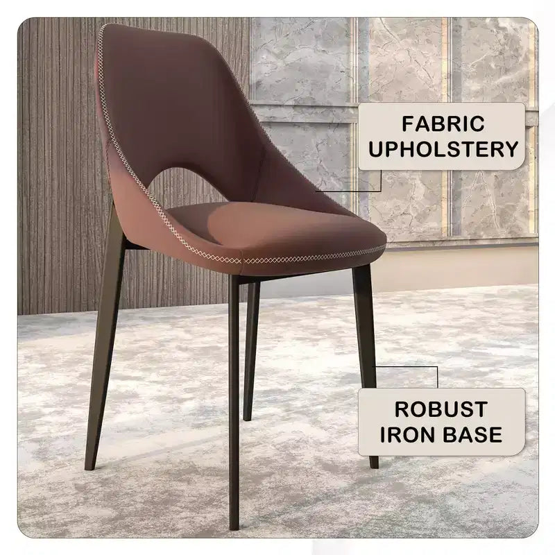 LeisureMod Amalfi Collection, lot de 2 chaises de salle à manger rembourrées. Design à dossier ouvert incurvé avec pieds en fer thermolaqué pour cuisine et salle à manger.