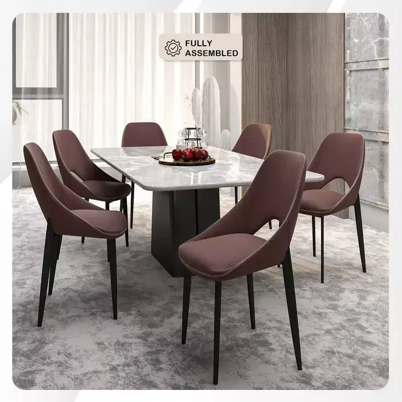 LeisureMod Amalfi Collection, lot de 2 chaises de salle à manger rembourrées. Design à dossier ouvert incurvé avec pieds en fer thermolaqué pour cuisine et salle à manger.
