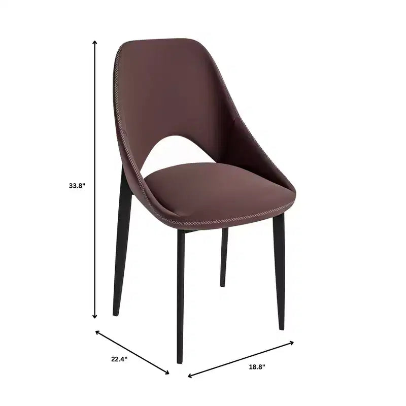 LeisureMod Amalfi Collection, lot de 2 chaises de salle à manger rembourrées. Design à dossier ouvert incurvé avec pieds en fer thermolaqué pour cuisine et salle à manger.