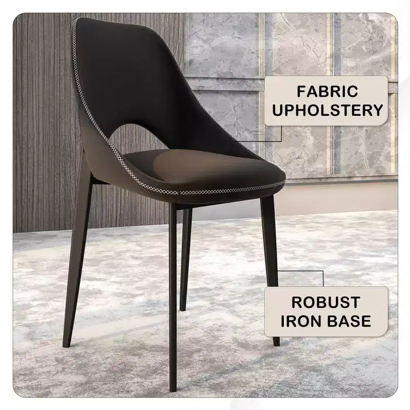 LeisureMod Amalfi Collection, lot de 2 chaises de salle à manger rembourrées. Design à dossier ouvert incurvé avec pieds en fer thermolaqué pour cuisine et salle à manger.