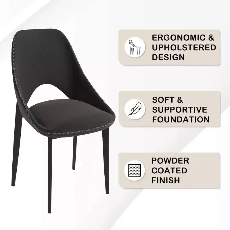 LeisureMod Amalfi Collection, lot de 2 chaises de salle à manger rembourrées. Design à dossier ouvert incurvé avec pieds en fer thermolaqué pour cuisine et salle à manger.