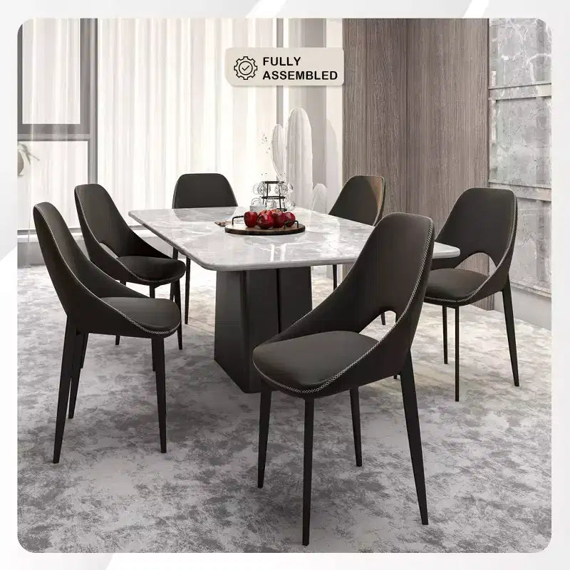 LeisureMod Amalfi Collection, lot de 2 chaises de salle à manger rembourrées. Design à dossier ouvert incurvé avec pieds en fer thermolaqué pour cuisine et salle à manger.