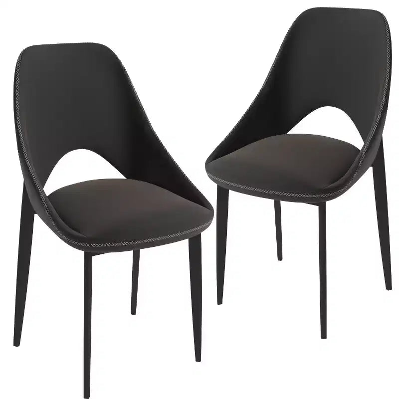 LeisureMod Amalfi Collection Upholstered Dining Chairs Set of 2  Curved Open Back Design with Powder-Coated Iron Legs for Kitchen & Dining Room