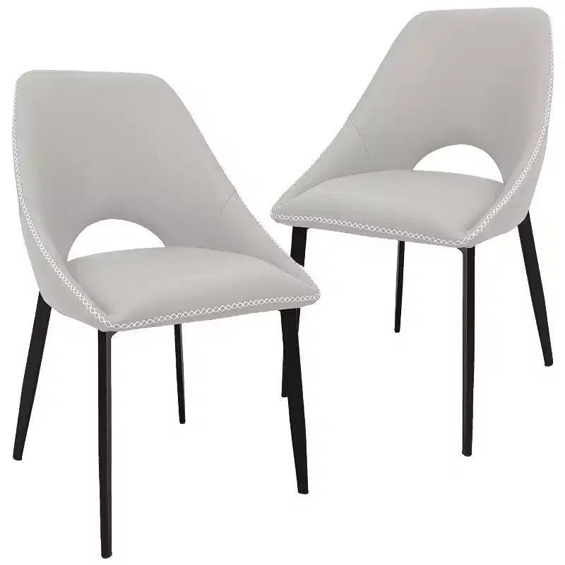 LeisureMod Amalfi Collection, lot de 2 chaises de salle à manger rembourrées. Design à dossier ouvert incurvé avec pieds en fer thermolaqué pour cuisine et salle à manger.