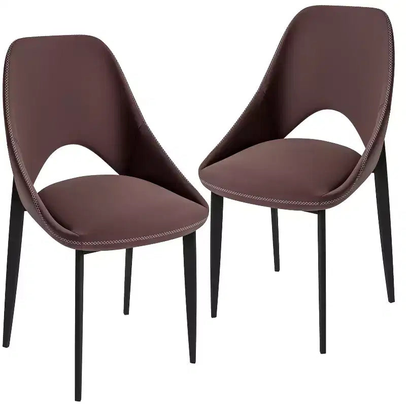 LeisureMod Amalfi Collection, lot de 2 chaises de salle à manger rembourrées. Design à dossier ouvert incurvé avec pieds en fer thermolaqué pour cuisine et salle à manger.