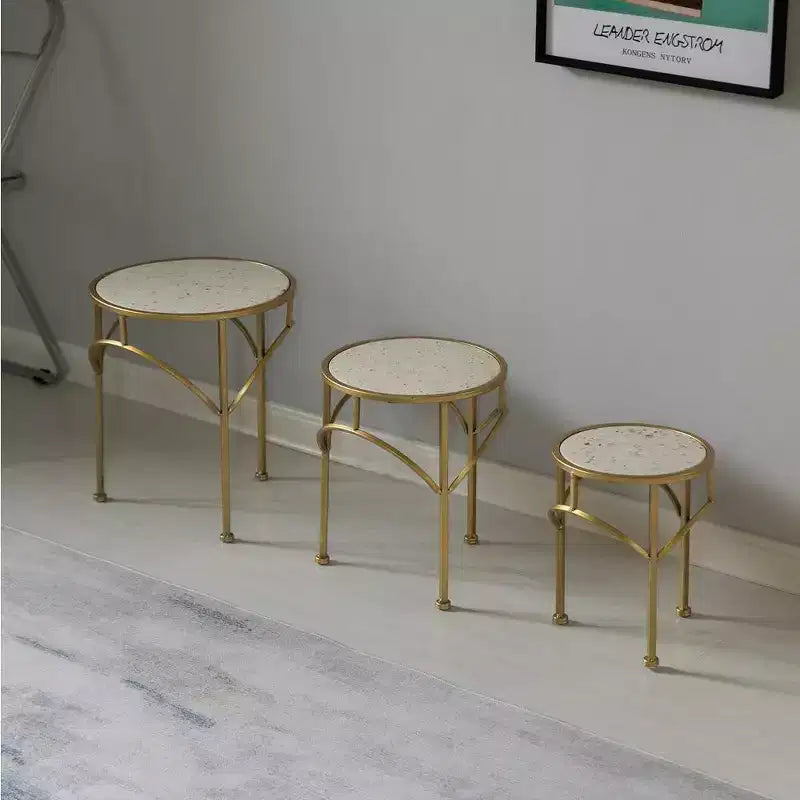 Uniquewise Decorative Gold Metal Plant Stand, Modern White Marble Look Top Display End Side Table, Set of 3