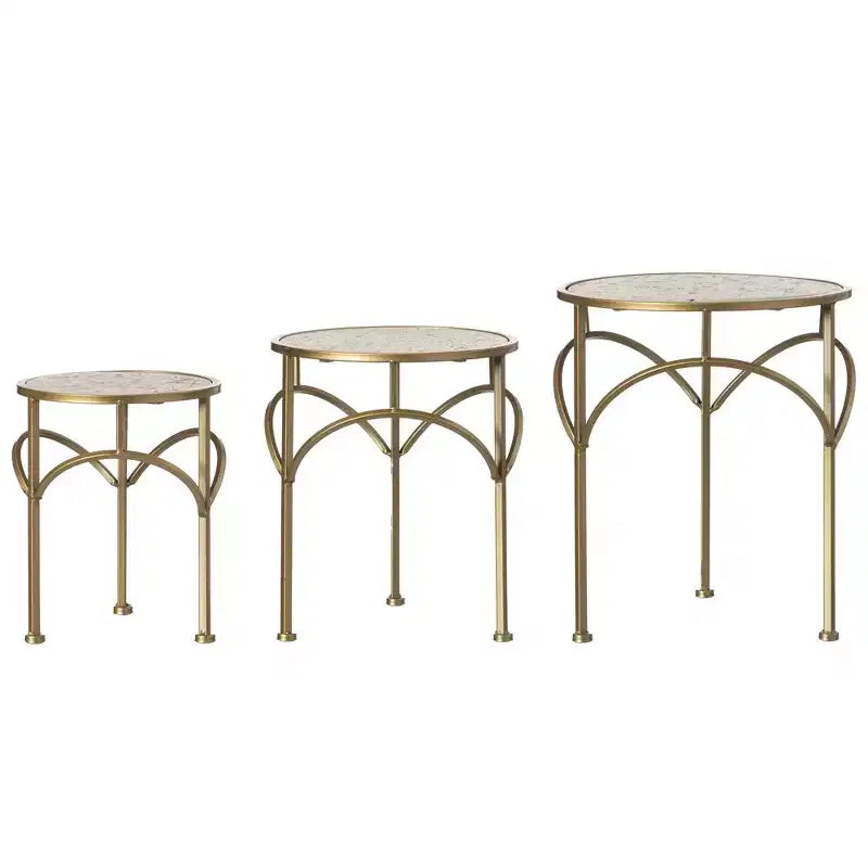 Support à plantes décoratif Uniquewise en métal doré, table d'appoint avec plateau moderne effet marbre blanc, ensemble de 3