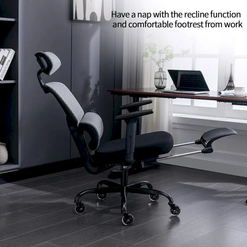 Chaise de bureau ergonomique en maille avec repose-pieds et support lombaire