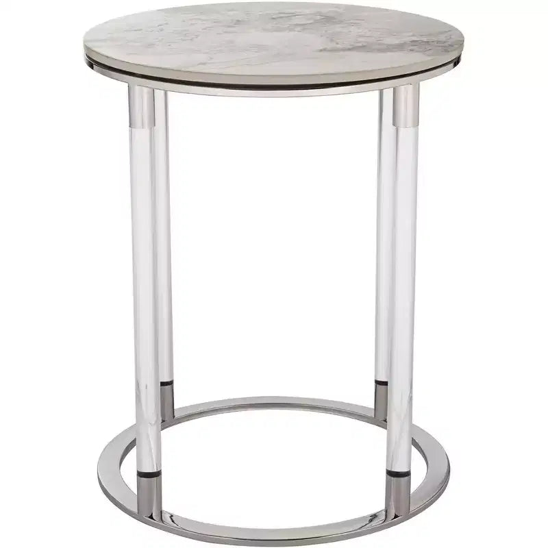 Table d'appoint ronde Studio 55D Tamara 18 1/4" de large, en pierre et chrome