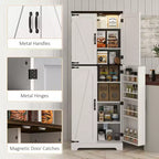 HOMCOM Grand placard de rangement de cuisine de 162 cm avec lumière à détecteur de mouvement, étagères à épices et étagères réglables, Blanc