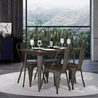 Table à manger en métal FDW - Table de cuisine antirouille, table de bar, table basse avec cadre en métal et plateau en bois, table à piètement en métal pour intérieur et extérieur