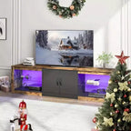 Meuble TV Bestier 70 LED pour téléviseurs jusqu'à 75 pouces, console média de centre de divertissement avec étagères réglables en verre trempé et rangement fermé pour le salon