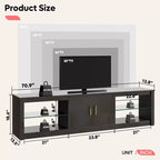 Meuble TV Bestier 70 LED pour téléviseurs jusqu'à 75 pouces, console média de centre de divertissement avec étagères réglables en verre trempé et rangement fermé pour le salon