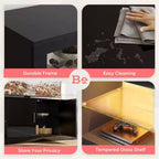 Meuble TV Bestier 70 LED pour téléviseurs jusqu'à 75 pouces, console média de centre de divertissement avec étagères réglables en verre trempé et rangement fermé pour le salon