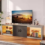 Meuble TV Bestier 70 LED pour téléviseurs jusqu'à 75 pouces, console média de centre de divertissement avec étagères réglables en verre trempé et rangement fermé pour le salon