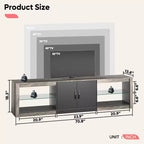 Meuble TV Bestier 70 LED pour téléviseurs jusqu'à 75 pouces, console média de centre de divertissement avec étagères réglables en verre trempé et rangement fermé pour le salon
