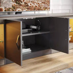 Meuble TV Bestier 70 LED pour téléviseurs jusqu'à 75 pouces, console média de centre de divertissement avec étagères réglables en verre trempé et rangement fermé pour le salon