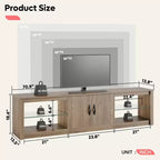 Meuble TV Bestier 70 LED pour téléviseurs jusqu'à 75 pouces, console média de centre de divertissement avec étagères réglables en verre trempé et rangement fermé pour le salon
