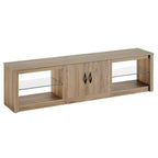 Meuble TV Bestier 70 LED pour téléviseurs jusqu'à 75 pouces, console média de centre de divertissement avec étagères réglables en verre trempé et rangement fermé pour le salon