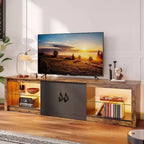 Meuble TV Bestier 70 LED pour téléviseurs jusqu'à 75 pouces, console média de centre de divertissement avec étagères réglables en verre trempé et rangement fermé pour le salon