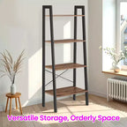 Étagère échelle à 4 niveaux, bibliothèque de rangement avec cadre en acier