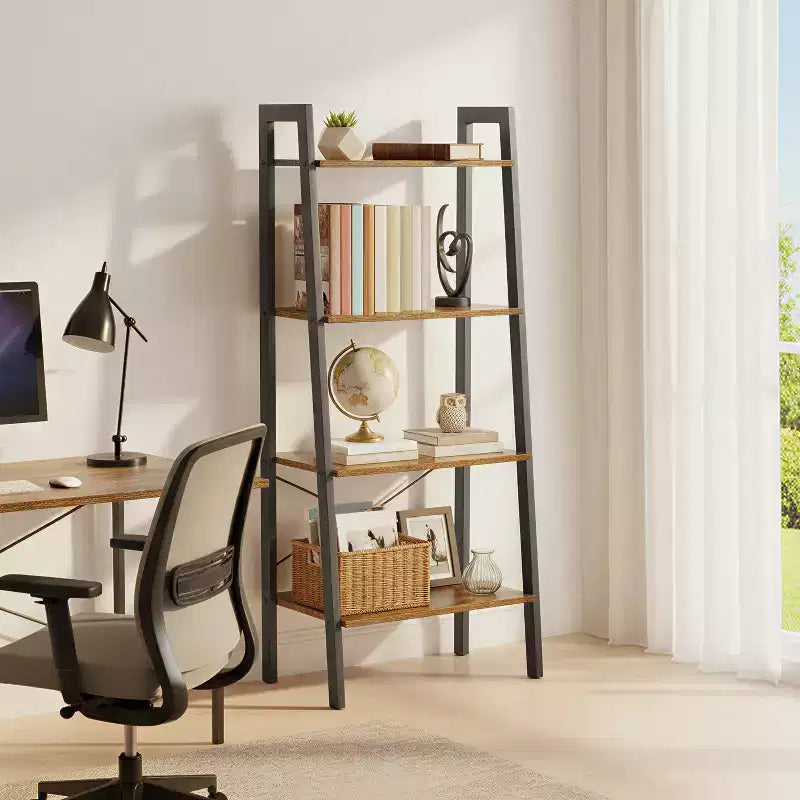 Étagère échelle à 4 niveaux, bibliothèque de rangement avec cadre en acier