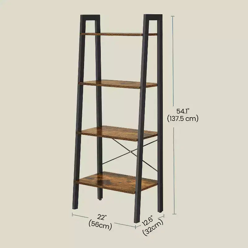 Étagère échelle à 4 niveaux, bibliothèque de rangement avec cadre en acier