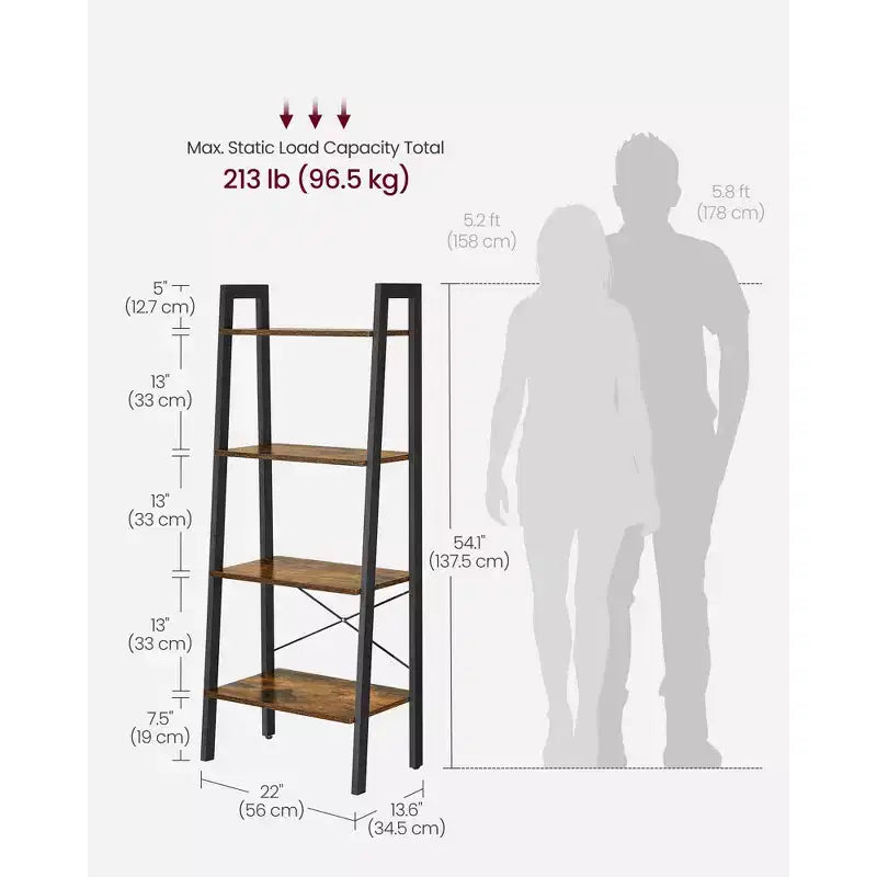 Étagère échelle à 4 niveaux, bibliothèque de rangement avec cadre en acier