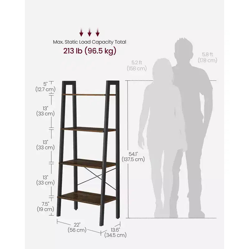 Étagère échelle à 4 niveaux, bibliothèque de rangement avec cadre en acier