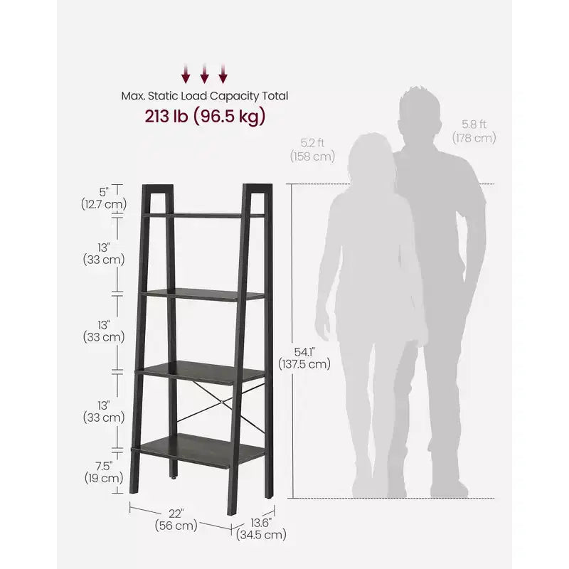 Étagère échelle à 4 niveaux, bibliothèque de rangement avec cadre en acier