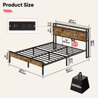 Cadre de lit Bestier Queen avec tête de lit, plateforme à deux lumières LED en métal avec station de recharge et rangement à 2 niveaux, antidérapant, sans bruit