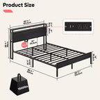 Cadre de lit Bestier Queen avec tête de lit, plateforme à deux lumières LED en métal avec station de recharge et rangement à 2 niveaux, antidérapant, sans bruit