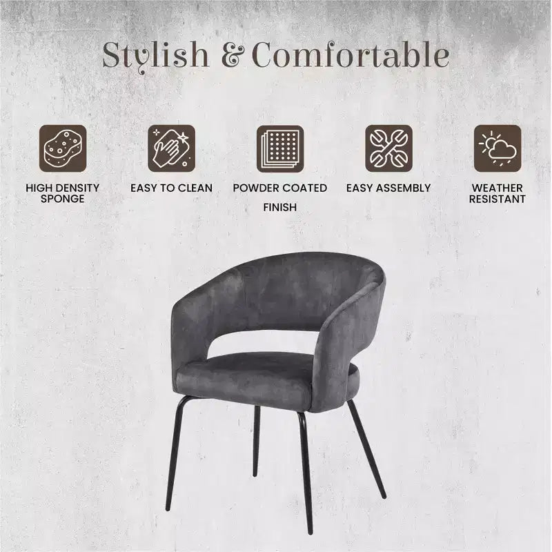 Chaise de salle à manger LeisureMod, rembourrée en cuir, avec dossier incurvé ouvert et pieds en fer, collection Gavin, ensemble de 4