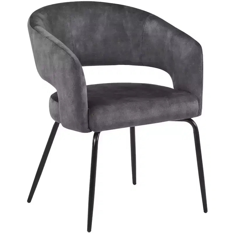 Chaise de salle à manger LeisureMod, rembourrée en cuir, avec dossier incurvé ouvert et pieds en fer, collection Gavin, ensemble de 4