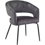 Chaise de salle à manger LeisureMod, rembourrée en cuir, avec dossier incurvé ouvert et pieds en fer, collection Gavin, ensemble de 4