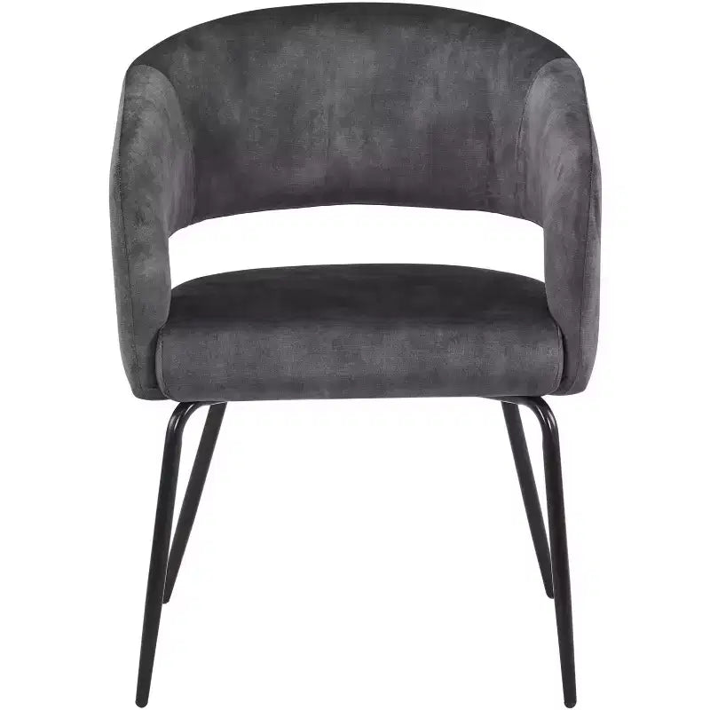 Chaise de salle à manger LeisureMod, rembourrée en cuir, avec dossier incurvé ouvert et pieds en fer, collection Gavin, ensemble de 4