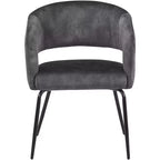 Chaise de salle à manger LeisureMod, rembourrée en cuir, avec dossier incurvé ouvert et pieds en fer, collection Gavin, ensemble de 4